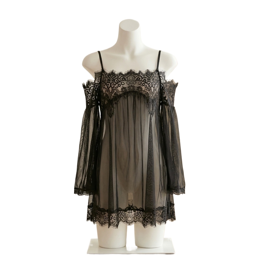 Babydoll Chemise Night - Lingerie Babydoll Wanita Berwarna Hitam dengan