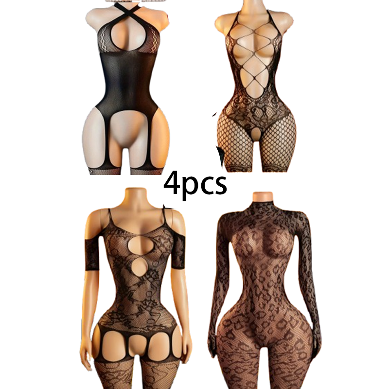 Set Lingerie Seksi 4-Potong: B - Bodystocking Fishnet ulasan dan harga